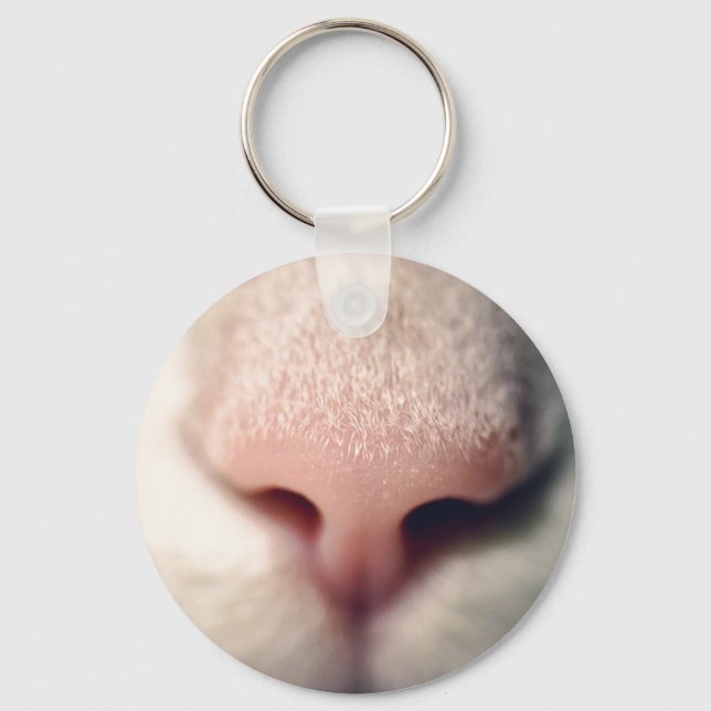 Snowy White Kitty Button Keychain (Front)