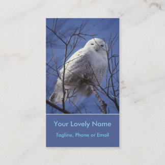 Snowy White Owl, White Arctic Bird, Sapphire Sky Business Card