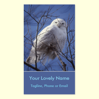 Snowy White Owl, White Arctic Bird, Sapphire Sky Double-Sided Standard Business Cards (Pack Of 100)
