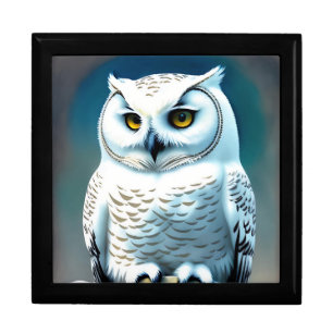 Snowy White Owl Wooden Jewelry Keepsake Box
