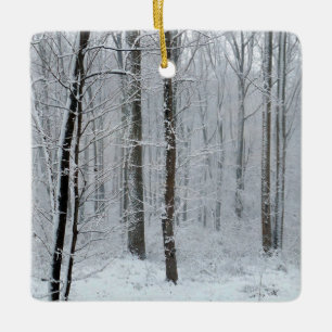 Snowy White Poplar Forest Ceramic Ornament