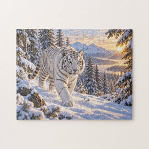 Snowy White Tiger Design Jigsaw Puzzle
