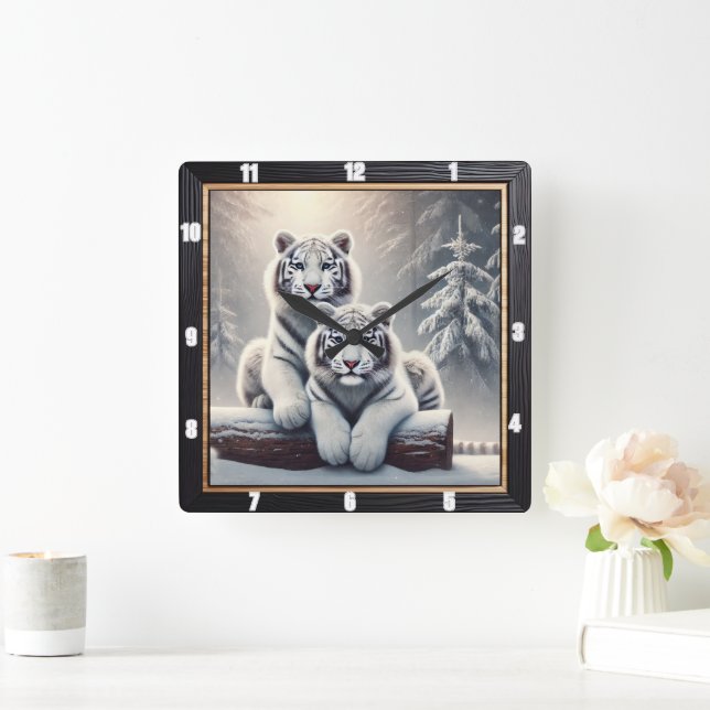 Snowy White Tiger Forest Square Wall Clock (Home)