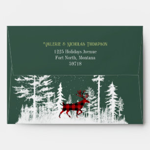 Snowy White Winter Woodland Reindeer Forest Green  Envelope