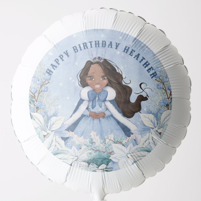 Snowy Winter African American Princess Birthday Balloon (Front)