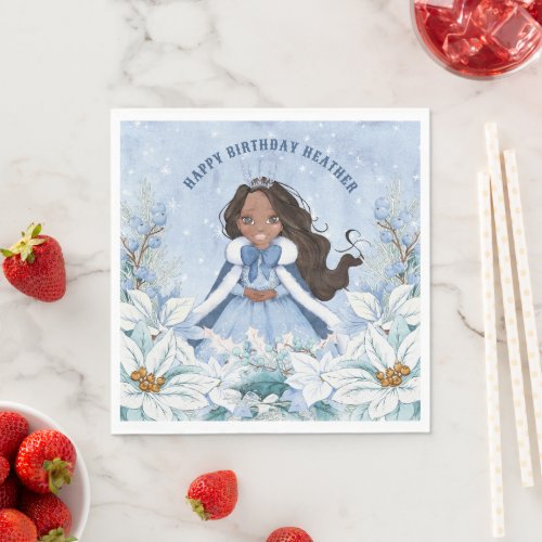 Snowy Winter African American Princess Birthday Napkins