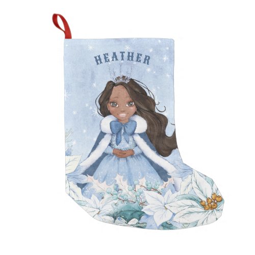 Snowy Winter African American Princess Small Christmas Stocking