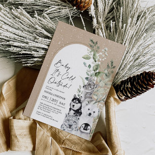 Snowy Winter Animals Boho Arch Baby Shower Invitation