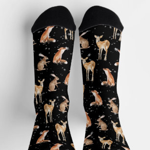 Snowy Winter Animals Fox Doe & Hare Socks