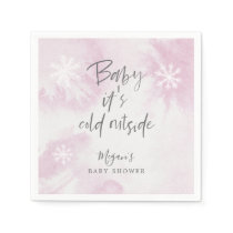 Snowy Winter Baby Shower Pink Watercolor Napkins