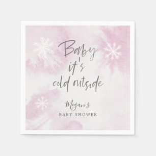 Snowy Winter Baby Shower Pink Watercolor Napkins