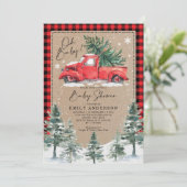 Snowy Winter Baby Shower Red Truck Pine Tree Invitation (Standing Front)