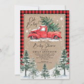 Snowy Winter Baby Shower Red Truck Pine Tree Invitation (Front)