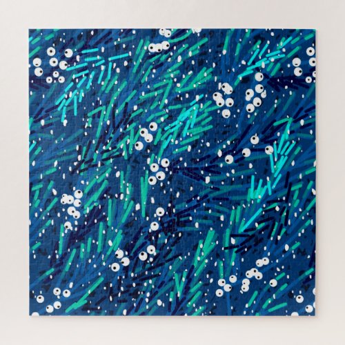 Snowy Winter Berry Pattern  Blue  Teal  Jigsaw Puzzle
