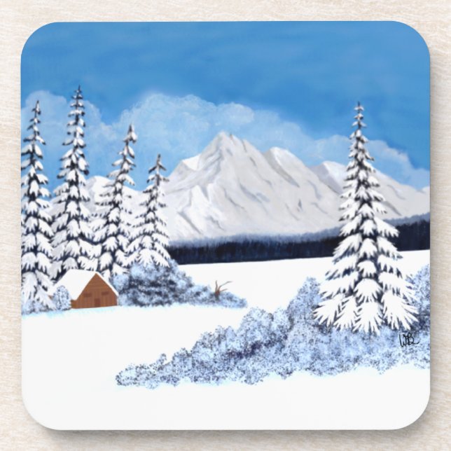 Snowy Winter Beverage Coaster (Front)