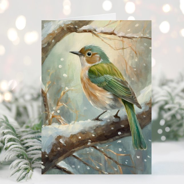 Snowy Winter Bird Modern Art Card (Creator Uploaded)