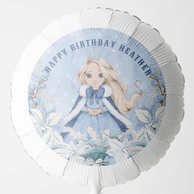Snowy Winter Blonde Princess Birthday Balloon (Front)