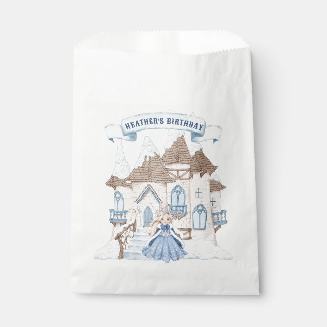 Snowy Winter Blonde Princess Birthday Favor Bag (Front)