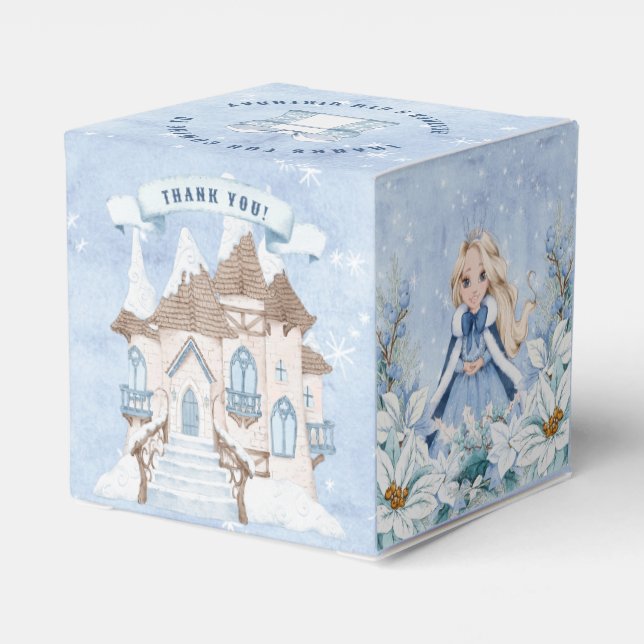 Snowy Winter Blonde Princess Birthday Favor Boxes (Back Side)