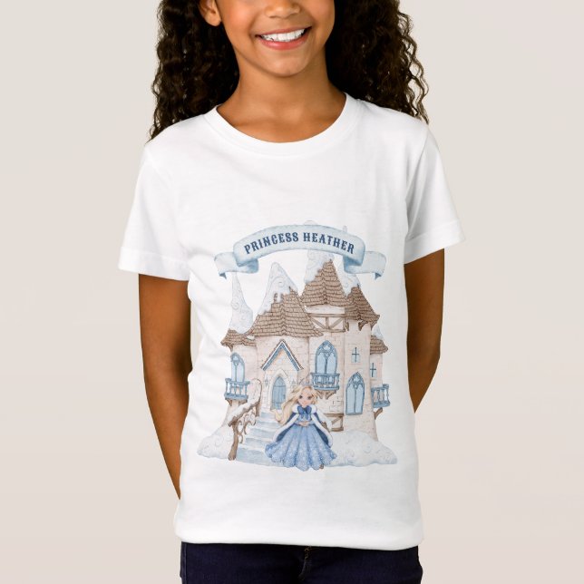 Snowy Winter Blonde Princess Castle Birthday T-Shirt (Front)