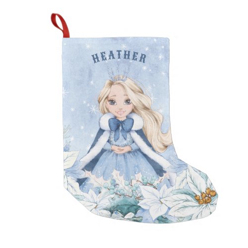 Snowy Winter Blonde Princess Small Christmas Stocking