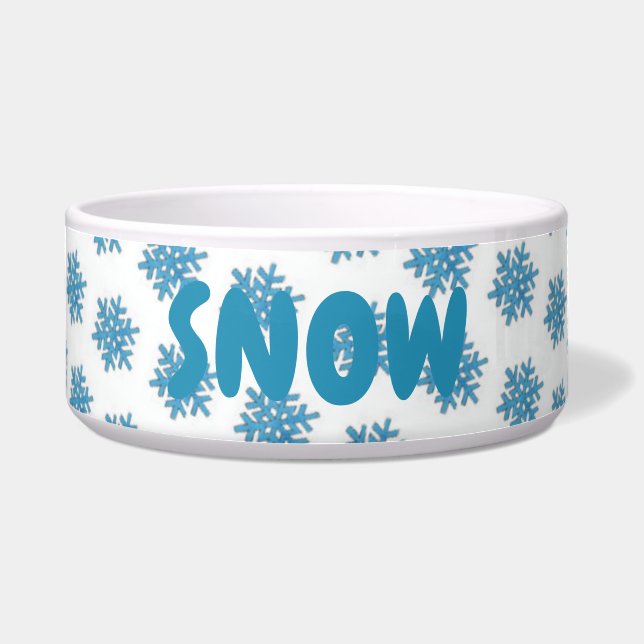 Snowy Winter Blue Snowflake Snow Dog Personalized Bowl (Front)