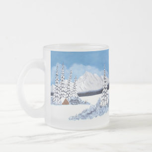 Snowy Winter Bright Frosted Glass Mug