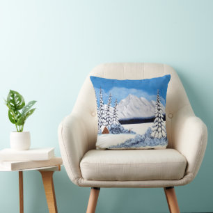 Snowy Winter Bright Throw Pillow