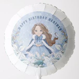 Snowy Winter Brunette Princess Birthday Balloon