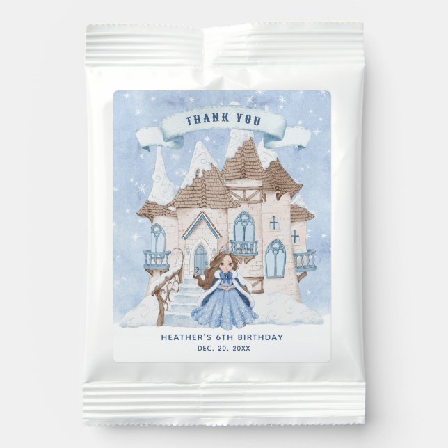 Snowy Winter Brunette Princess Castle Birthday Hot Chocolate Drink Mix (Front)