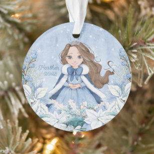 Snowy Winter Brunette Princess  Ornament