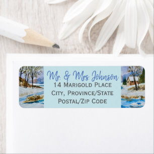 Snowy Winter Cabin Label