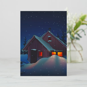 Snowy Winter Cabin Night Scene Invitation