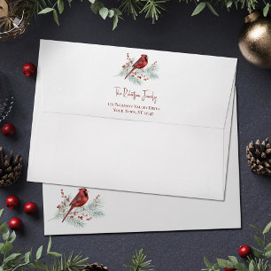Snowy Winter Cardinal Christmas Holiday Envelope