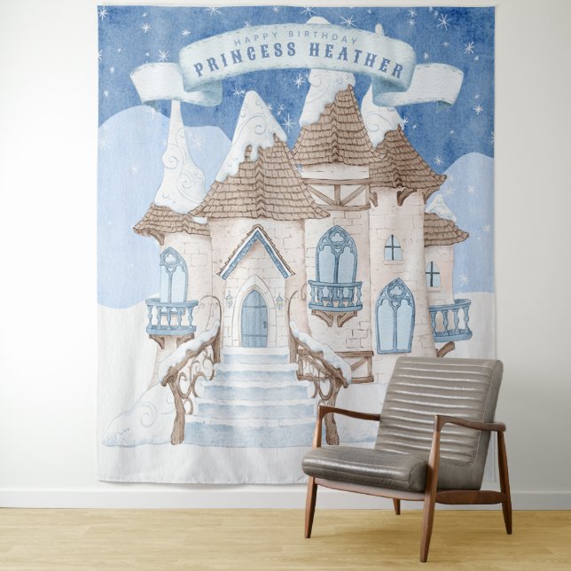 Snowy Winter Castle Photo Booth Backdrop (In Situ)