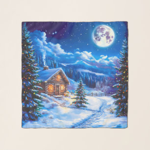 Snowy Winter Christmas Moon Night Cabin Scarf