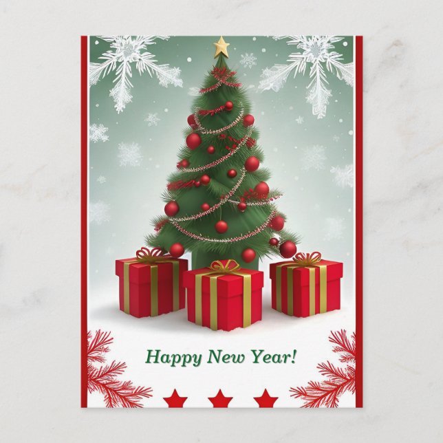 🎄 Snowy Winter Christmas Tree Festive Lights  Postcard (Front)