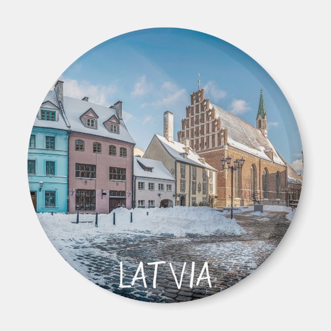 Snowy winter city center in Riga, Latvia Magnet (Front)