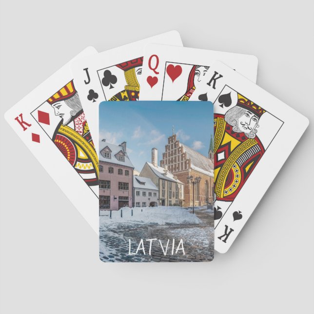 Snowy winter city center in Riga, Latvia Poker Cards (Back)