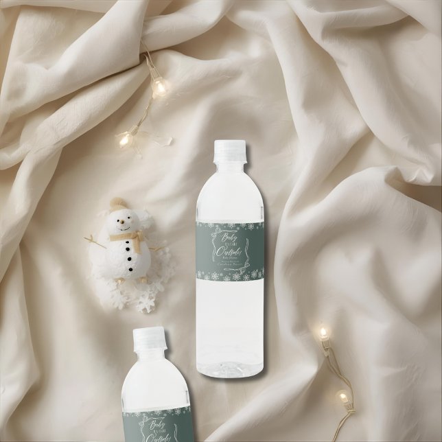 Snowy Winter Coquette Green it's Cold Water Bottle Label (Snowy Winter Coquette Green it's Cold Water Bottle Label)