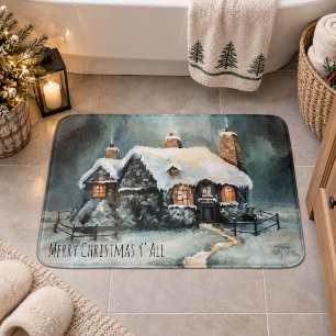 Snowy Winter Cottage Rustic Christmas Y’all Bath Mat