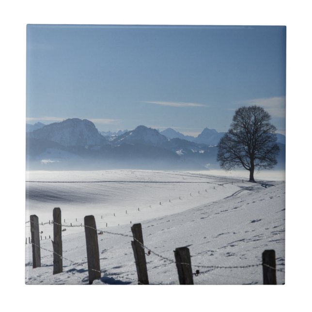 Snowy Winter Countryside Landscape Ceramic Tile (Front)