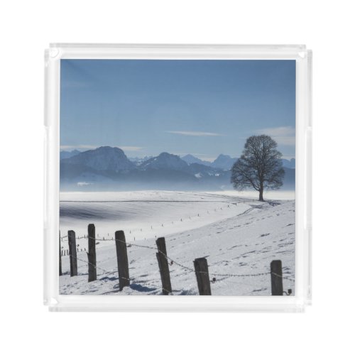 Snowy Winter Countryside Landscape Photo Acrylic Tray