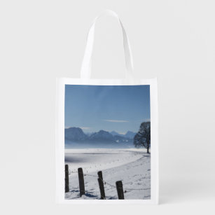 Snowy Winter Countryside Landscape Photo Grocery Bag