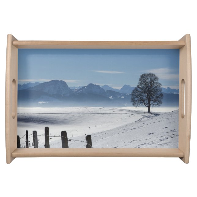 Snowy Winter Countryside Landscape Photo Serving Tray (Front)