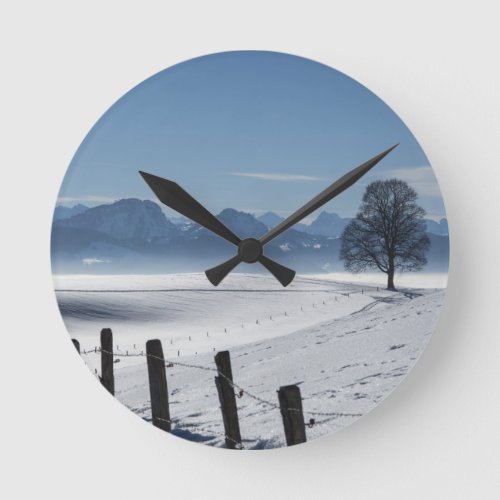 Snowy Winter Countryside Landscape Round Clock