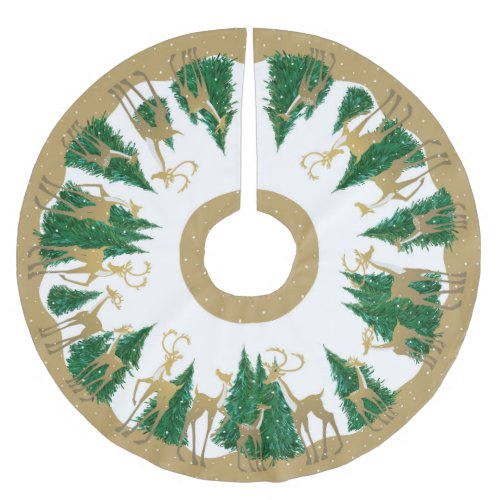 Snowy Winter Deer Forest Christmas Brushed Polyest Brushed Polyester Tree Skirt