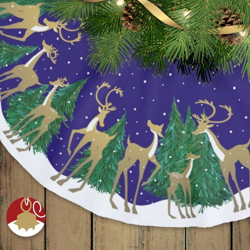 Snowy Winter Deer Forest Christmas Brushed Polyester Tree Skirt