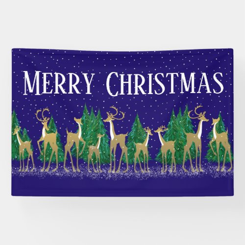 Snowy Winter Deer in Wooded Forest  Blue   Banner