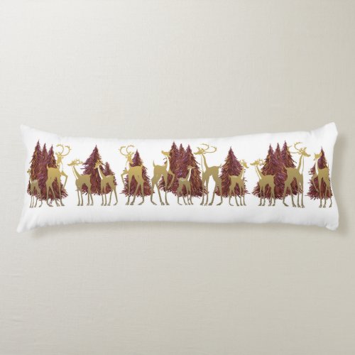 Snowy Winter Deer in Wooded Forest Body Pillow